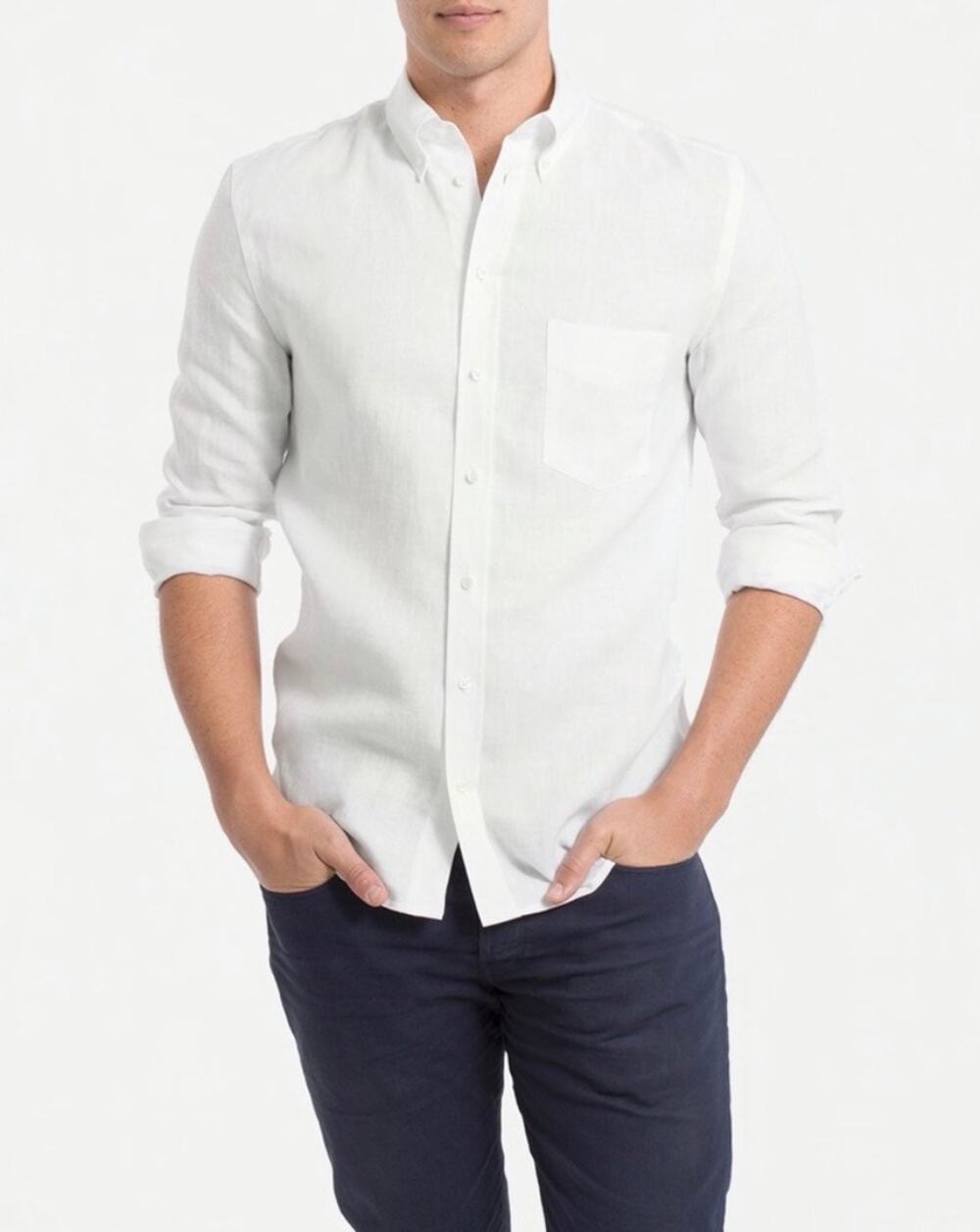 Everlane Mens White Linen Button Up Shirt Small Work Career Business Casual